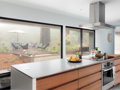 Material: Walnut / Cabinet Style: Overlay / Door Style: Slab Beveled Edge