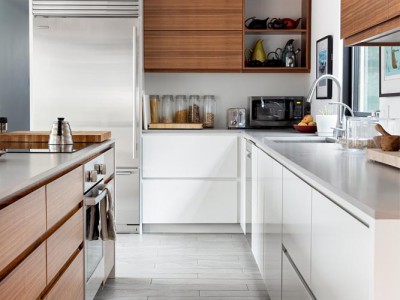 Material: Walnut & Paint Grade / Cabinet Style: Overlay / Door Style: Slab Beveled Edge