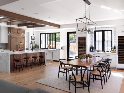 Island/ Refrigerator Material: Stained Alder / Cabinet Style: Overlay / Door Style: Shaker Pasatiempo Modern Farmhouse