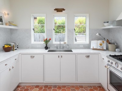 Material: Paint Grade / Cabinet Style: Inset / Door Style: Slab Industrial Chic Santa Cruz Kitchen