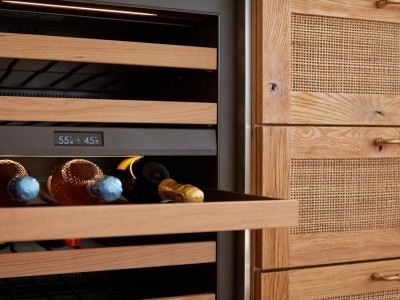 Material: Rustic White Oak / Cabinet Style: Overlay / Door Style: Shaker- Rattan Panels