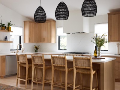 Material: Stained Rift White Oak / Cabinet Style: Inset / Door Style: Slab