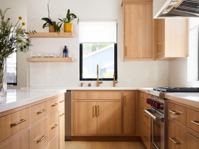 Material: Stained Rift White Oak / Cabinet Style: Inset / Door Style: Slab