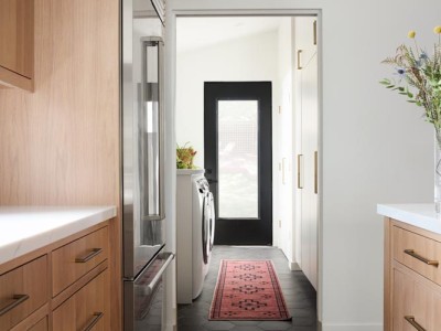 Material: Stained Rift White Oak / Cabinet Style: Inset / Door Style: Slab